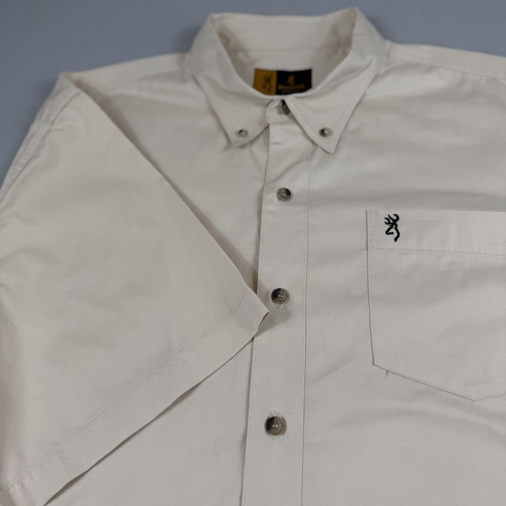 Browning Men's Button Down Shirt Short Sleeve Ivory Logo Pocket Cotton XXL
